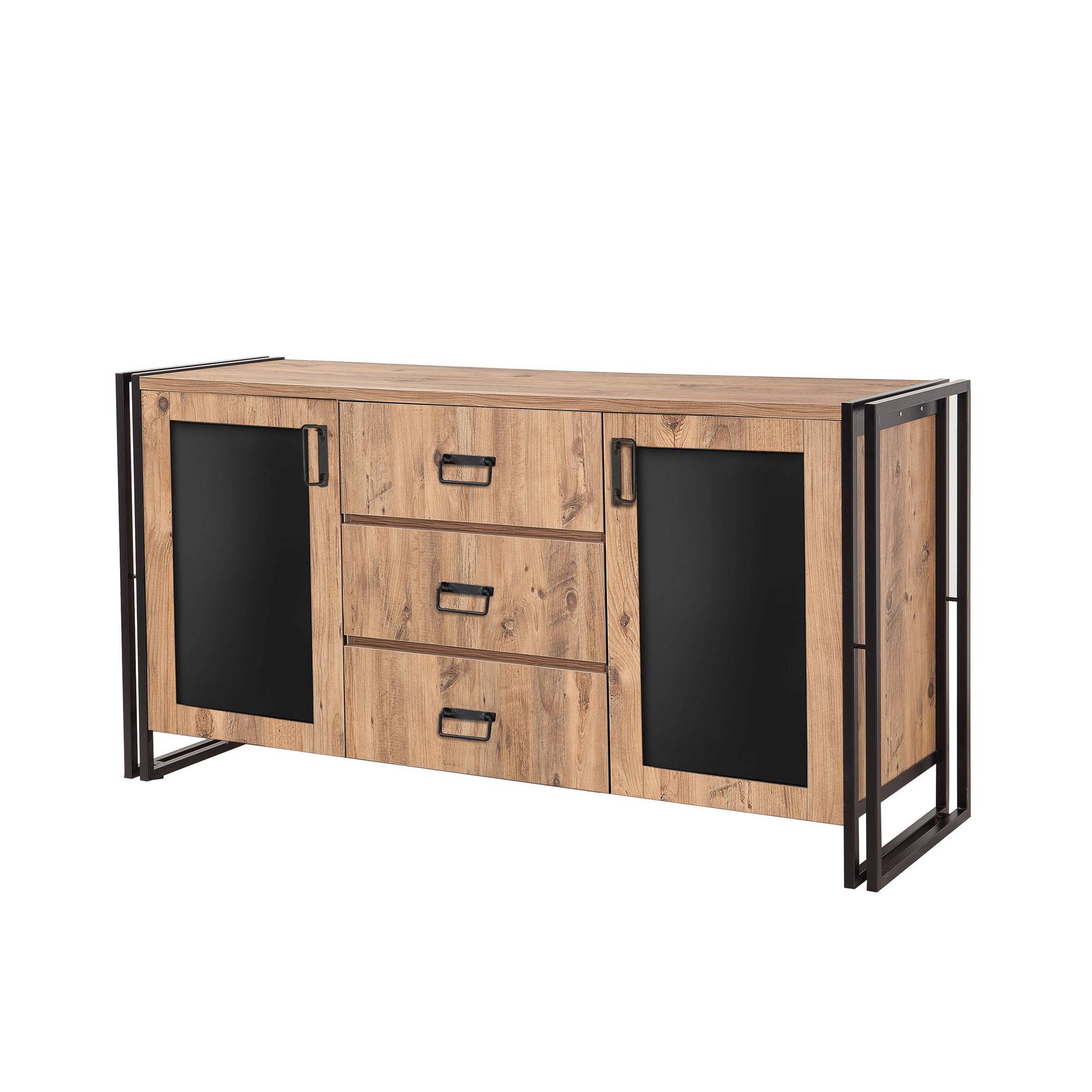 Sideboard 2 Türen und 3 Schubladen Colisart 160x80cm Schwarzes Metall und Naturholz