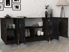 Frisko 4-deurs dressoir 180x75,5cm Donkergrijs en zwart marmer effect hout