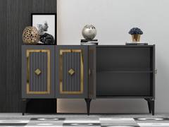 Niedriges Sideboard, 4 Türen, Design Lahave B150cm Anthrazit und Gold