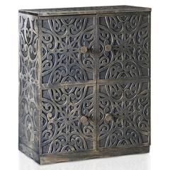 Oriëntaalse stijl gesneden houten dressoir 4 deuren B70cm Bonita Brons patina