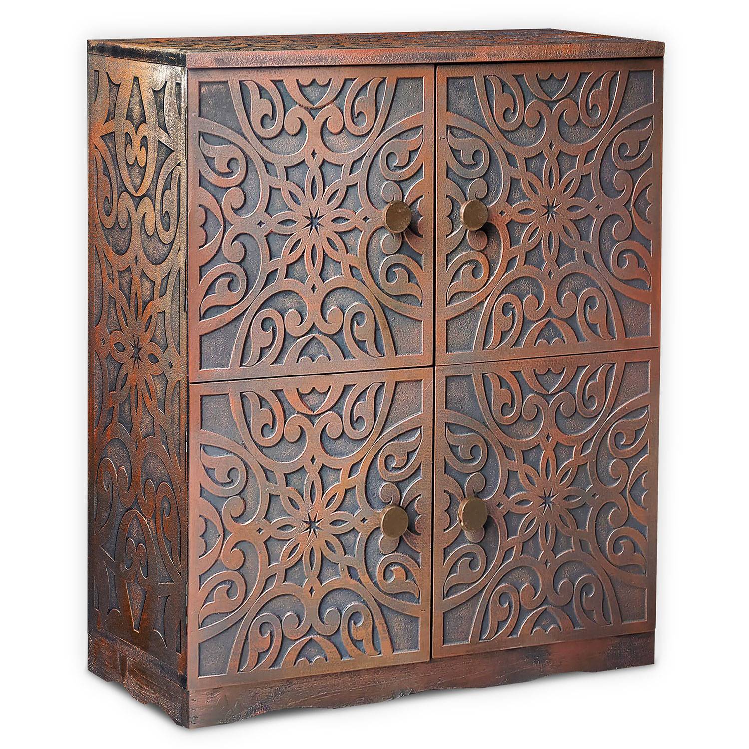 Anrichte aus Holz geschnitzt orientalischer Stil 4 Türen B70cm Bonita Kupfer rot