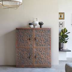 Anrichte aus Holz geschnitzt orientalischer Stil 4 Türen B70cm Bonita Kupfer rot