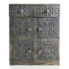 Oriëntaalse stijl gesneden houten dressoir 6 deuren L70cm Matana Brons patina