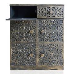 Oriëntaalse stijl gesneden houten dressoir 6 deuren L70cm Matana Brons patina