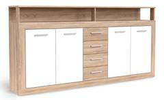 Hedendaags dressoir L190cm 4 deuren en 4 laden Lunata Sonoma hout en Wit