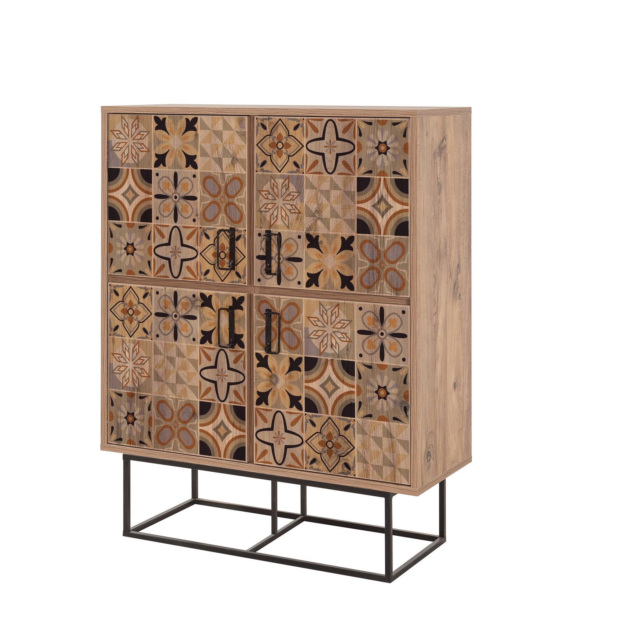 Feneta 4-deurs highboard in industriële stijl Licht hout Andalusisch patroon