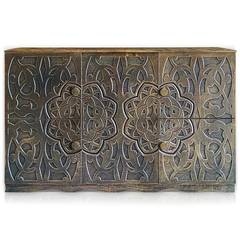 Anrichte im orientalischen Stil, 4 Türen mit Leisten 120cm Kordovo Holz Bronze patiniert