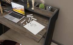 Schreibtisch 1 Regal und 2 Ablagen Deko Kyrie 123,6cm Anthrazit und Dunkles Holz