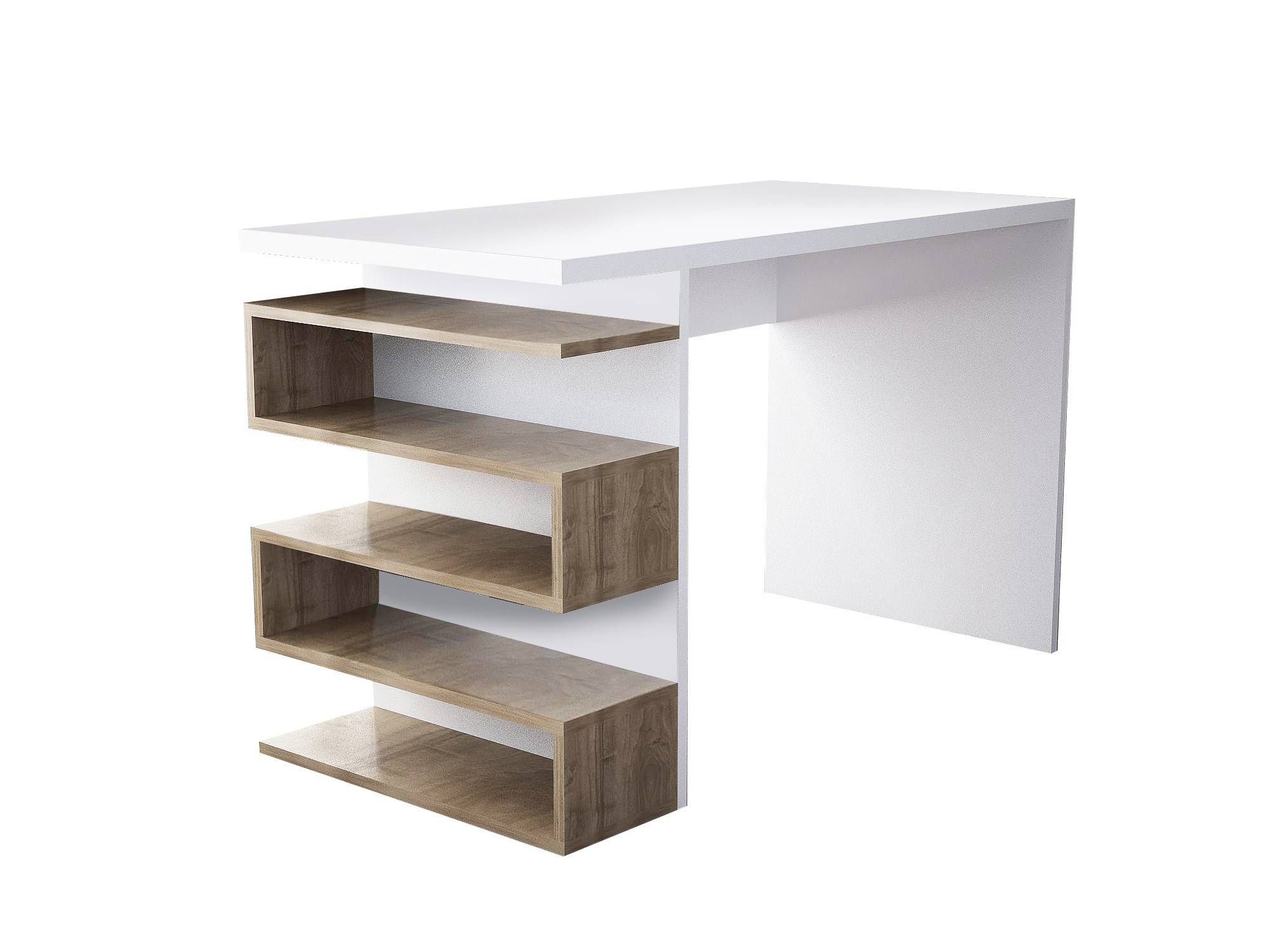 Judy Schreibtisch mit 4 Ablagen 120 cm Naturholz und Weiß