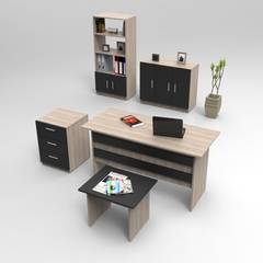 Schreibtisch, Schrank, Bücherregal, Kommode und Couchtisch Busymo Helle Eiche und Schwarz