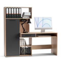 Schreibtisch mit Aufbewahrungsschrank L150cm Hobbun Helles Holz und Grau
