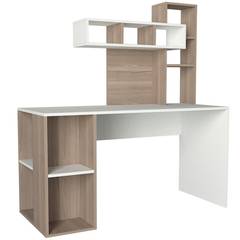 Schreibtisch mit integriertem Regal Cicero L140xH153,8cm Naturholz und Weiß