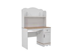 Bureau avec étagère, porte et tiroir Endersa L104xH156cm Blanc et Chêne clair