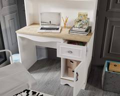 Bureau avec étagère, porte et tiroir Endersa L104xH156cm Blanc et Chêne clair