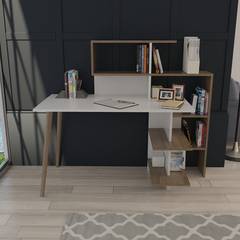 Abigail bureau met planken 141,8cm Wit en licht hout