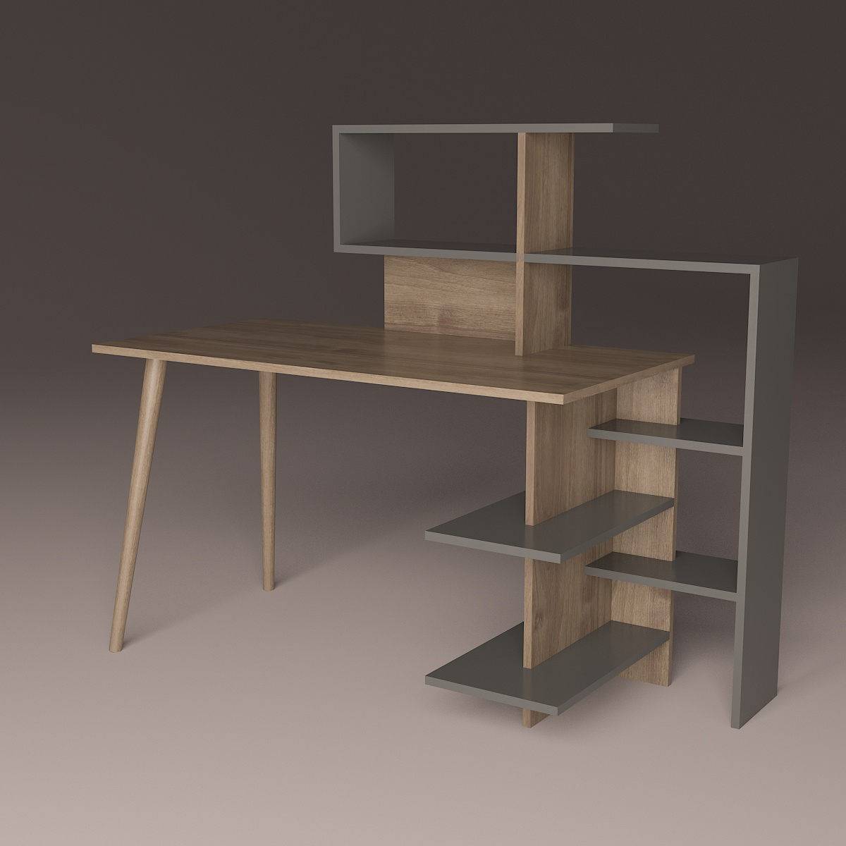Schreibtisch mit Regalen Abigail 141,8cm Dunkles Holz und Anthrazit
