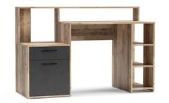 Schreibtisch mit Regalen, Tür und Schublade B138,5cm Pacolo Industrielle Eiche und Grau