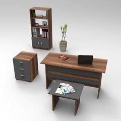 Schreibtisch, Bücherregal, Kommode und Couchtisch Busymo Dunkle Eiche und Grau
