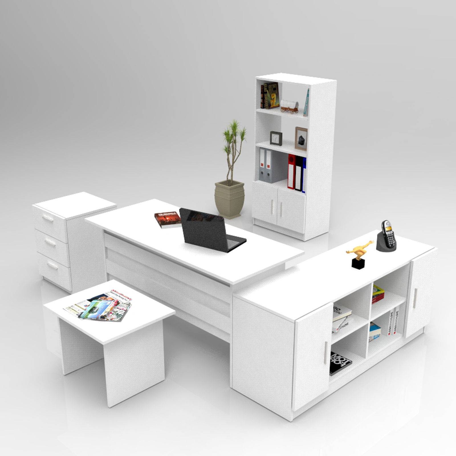 Busymo Wit bureau, dressoir, boekenkast, commode en salontafel
