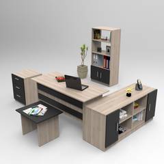 Schreibtisch, Sideboard, Bücherregal, Kommode und Couchtisch Busymo Helle Eiche und Schwarz