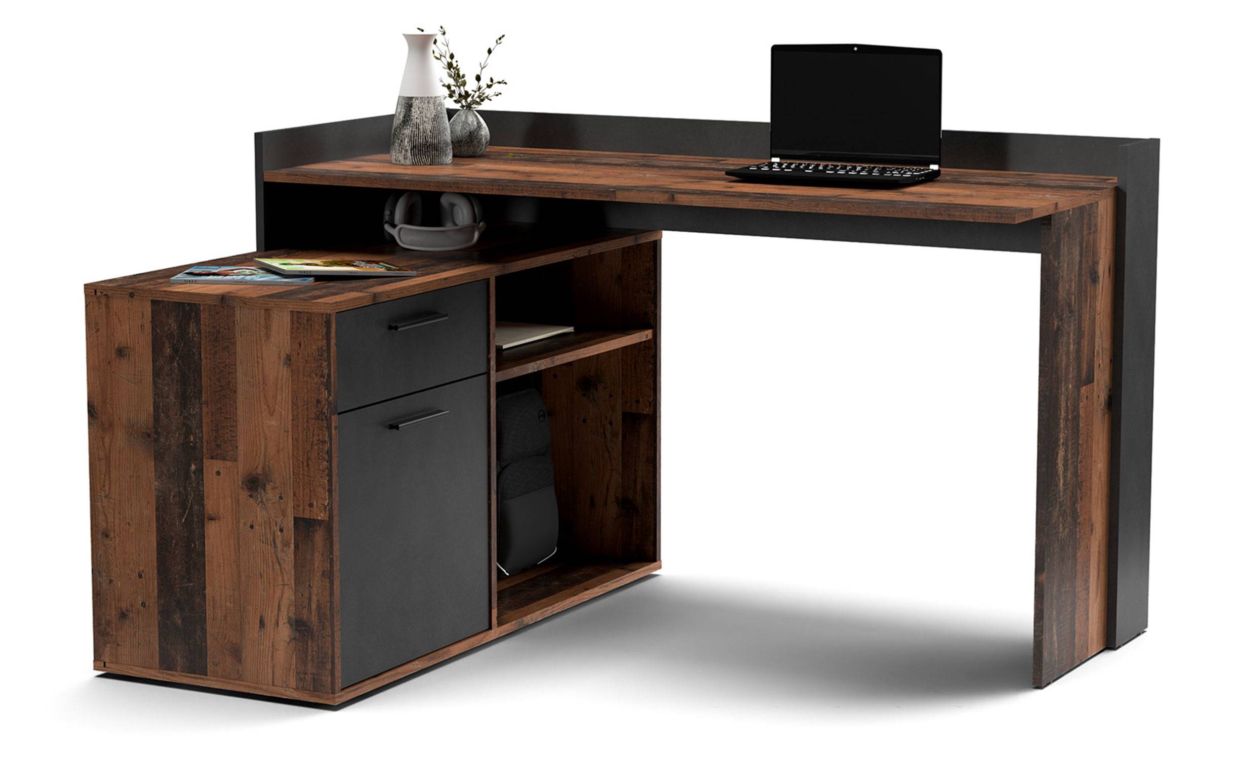 Vilnis WD scrivania angolare ufficio studio moderno 160/180cm in legno