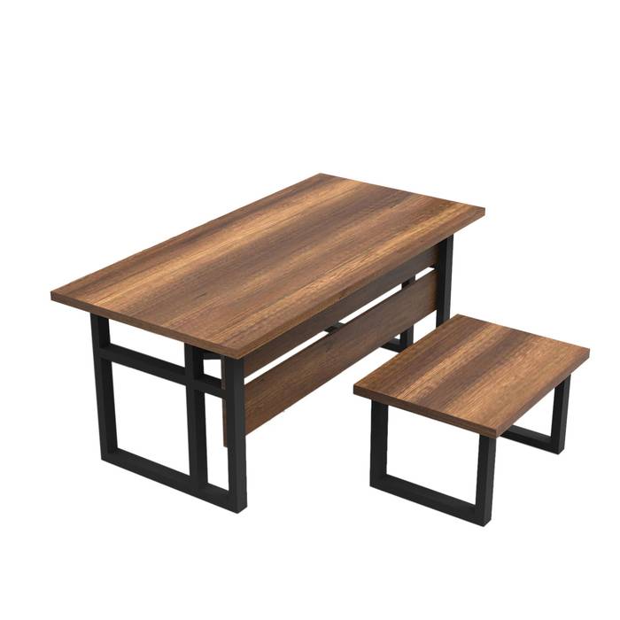 Bureau et table basse Salya style industriel Bois Chêne foncé et métal Noir