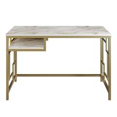 Schreibtisch 1 Regal Officium 120x75cm Holz Weiß Marmoreffekt und Metall Gold