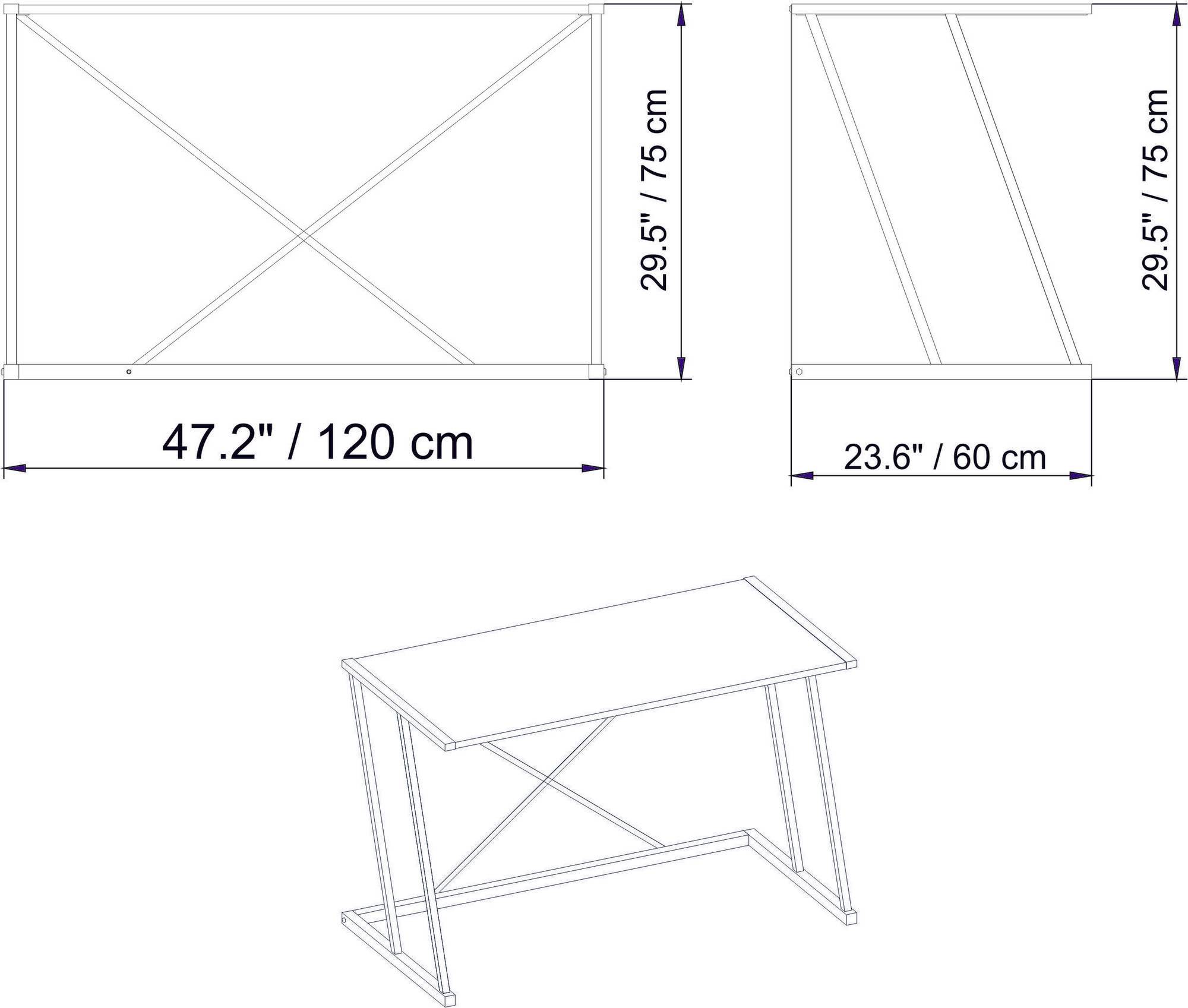 Bureau plan Steely simple face suivant 160 x 80 cm
