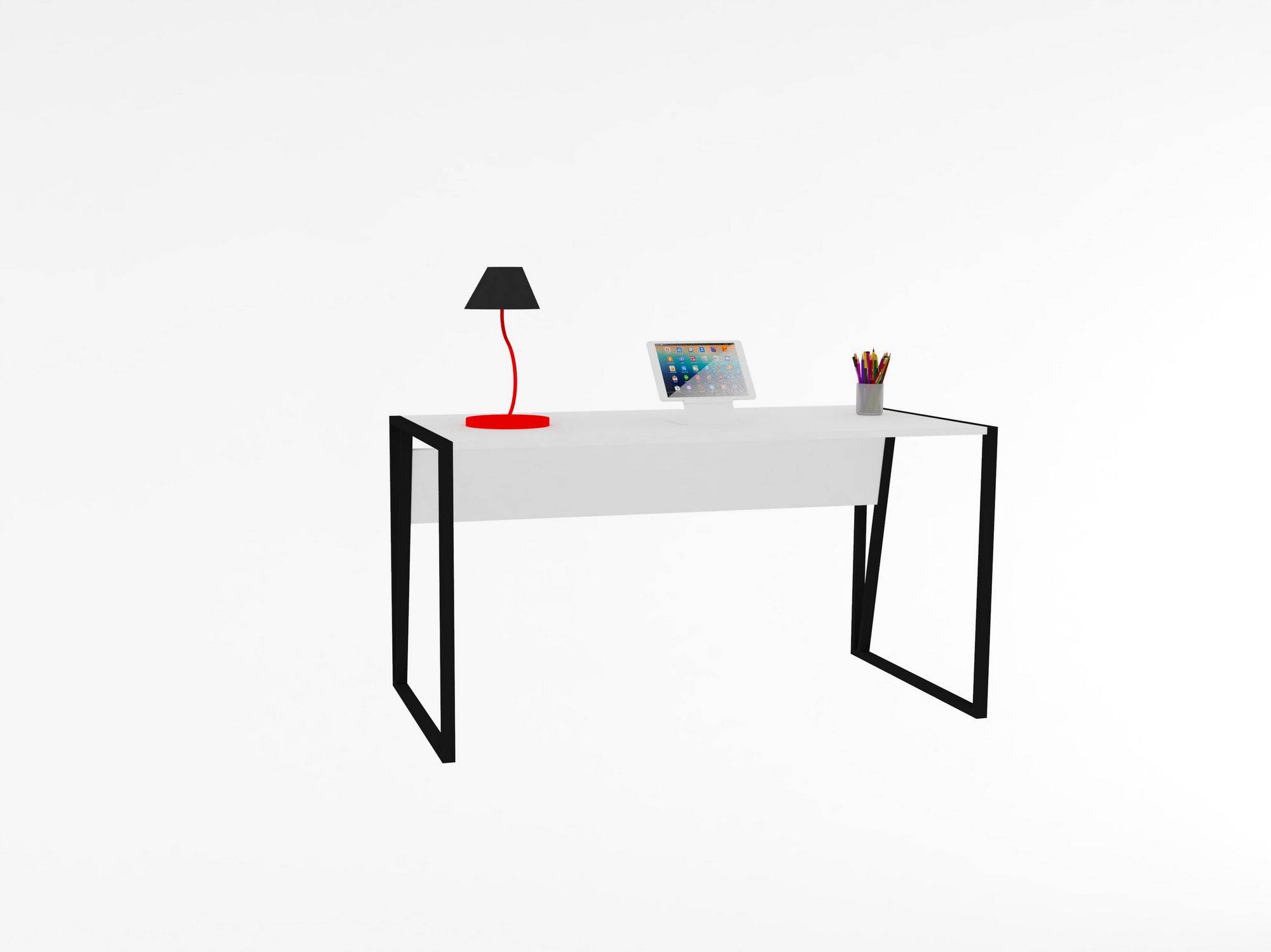 Ermias Single Desk L140cm Wit hout en zwart metaal