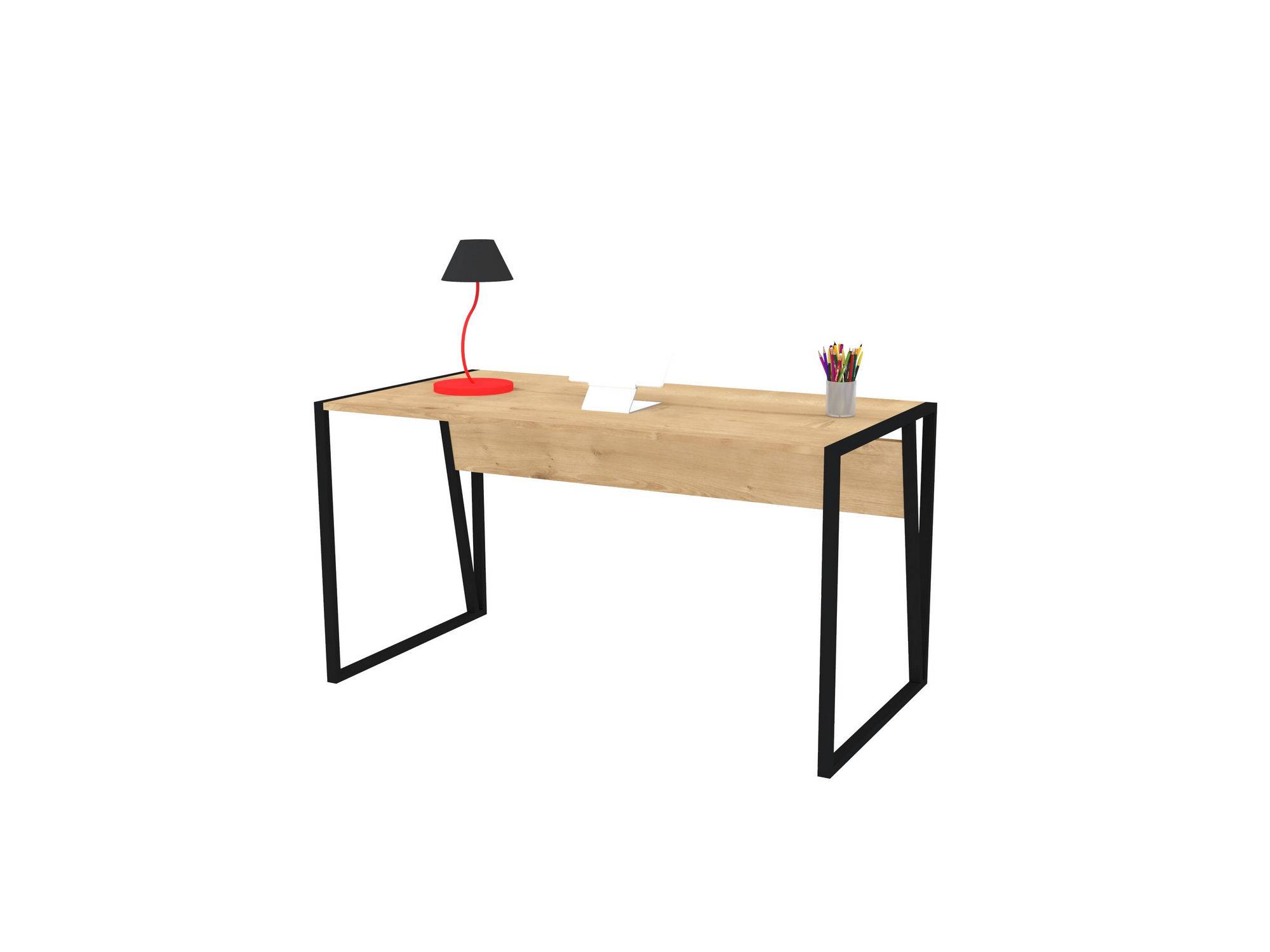 Ermias Single Desk L140cm Licht Hout en Metaal Zwart
