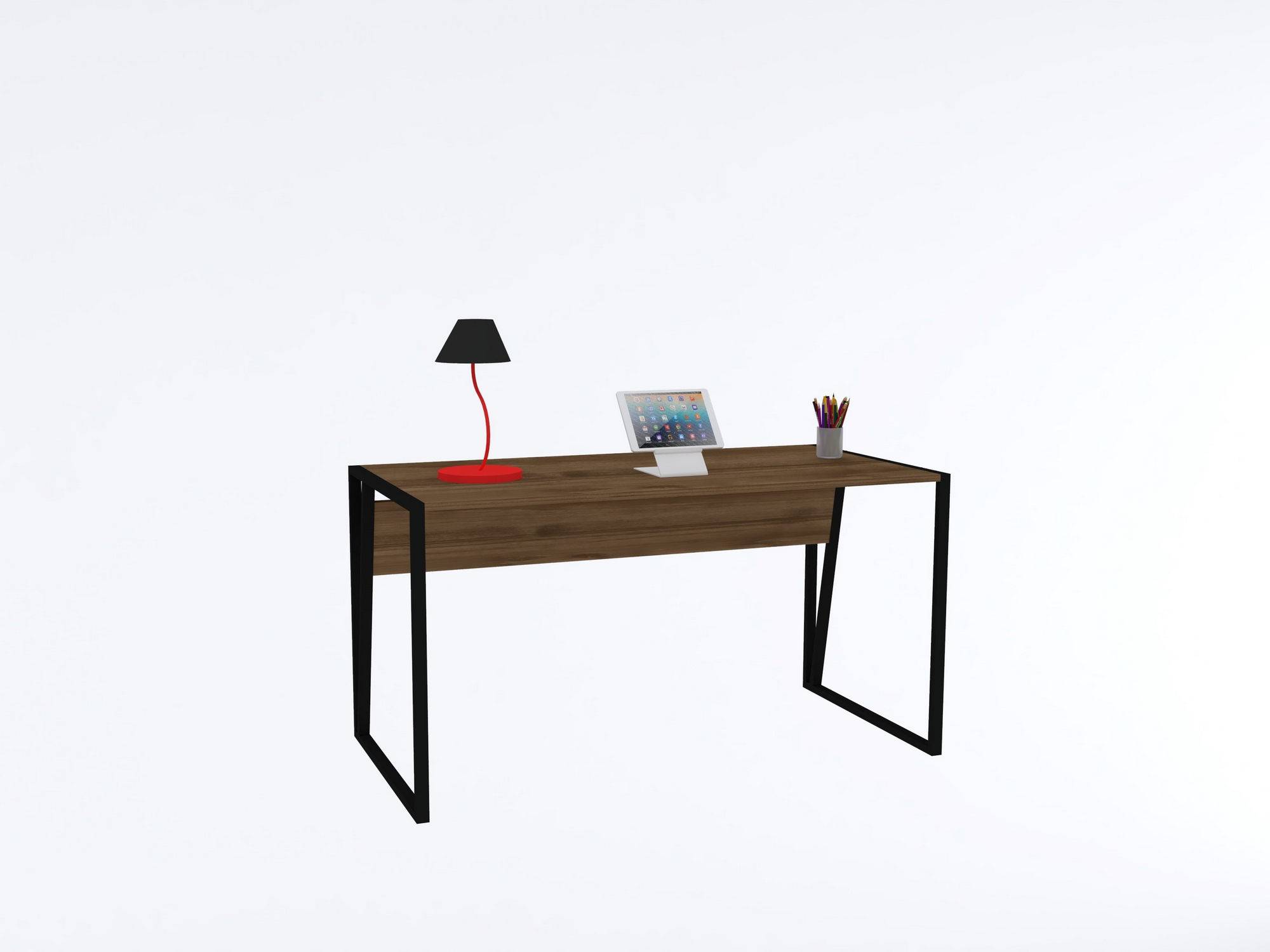Ermias Single Desk L140cm Donker Hout en Metaal Zwart
