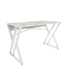 Schreibtisch im Industriestil Powa 120cm Weiß und Weiß Marmoreffekt