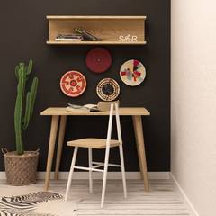 Bureau in Scandinavische stijl met wandplank Charnoy Wood Lichte eik