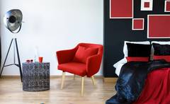 Dantes Skandinavischer Stuhl / Sessel mit Stoffbezug Rot
