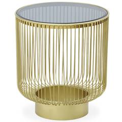 Dalia design ronde bijzettafel in gouddraadmetaal en gerookt zwart glas