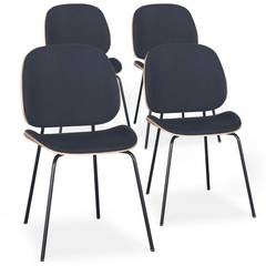 Set di 4 sedie Davici Tessuto nero e legno chiaro