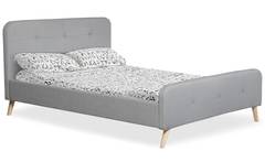 Delano Skandinavisches Bett mit Kopfteil und Lattenrost 140x190 cm, Stoffbezug Grau