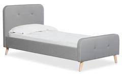 Delano Skandinavisches Bett mit Kopfteil und Lattenrost 90x190cm, Stoffbezug Grau