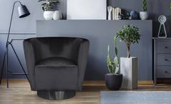 Denver zwart fluwelen ronde fauteuil met zwarte poten
