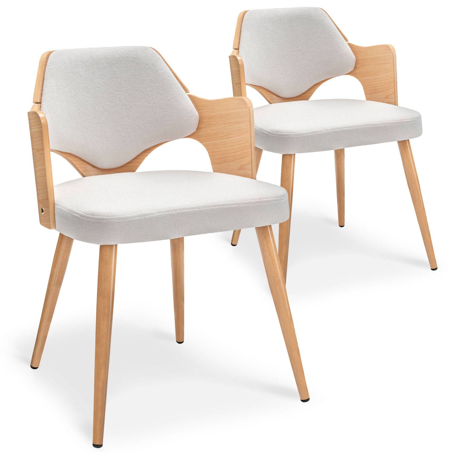 Lote de 2 sillas escandinavas Dima de roble claro y tela efecto borrego beige