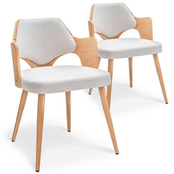 Set di 2 sedie scandinave Dima in rovere chiaro e tessuto Bouclette beige