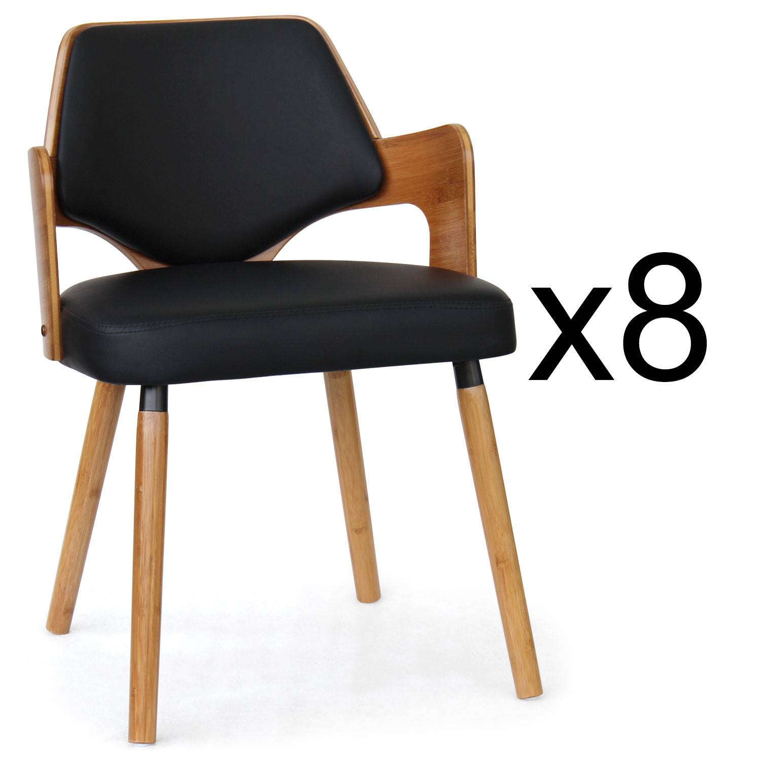 Set aus 8 skandinavischen Stühlen Dima Naturholz und Schwarz