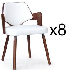 Set van 8 Dima Scandinavische stoelen in hazelnoot en wit hout