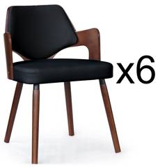Set van 6 Dima Scandinavische stoelen in hazelnoot en zwart hout