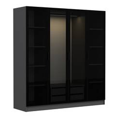 Vestidor con 2 cajones y 10 estantes Antipaxos L180xH210cm Madera antracita y cristal ahumado negro