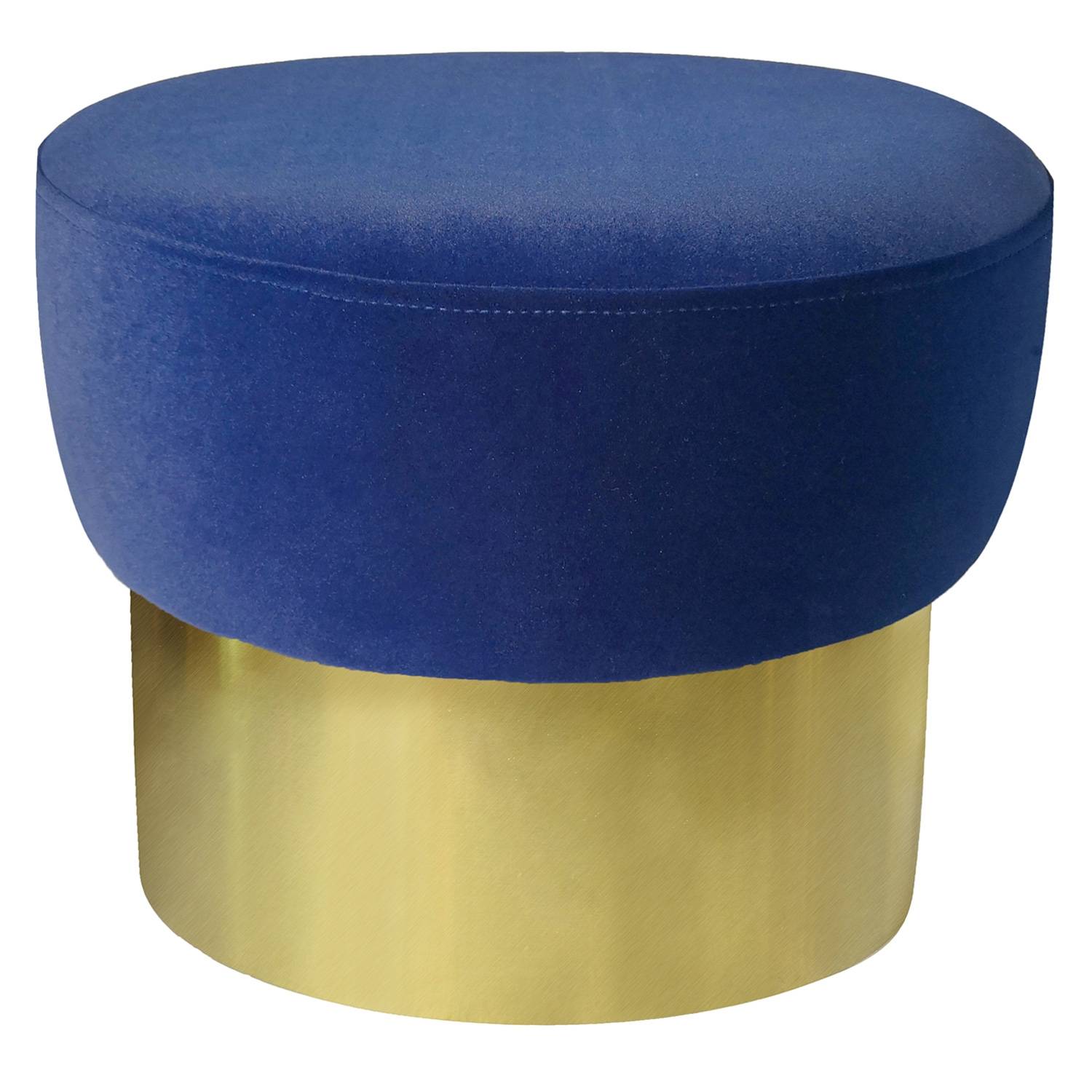 Taburete Puf Elia base dorada terciopelo azul