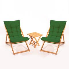 Lote de 2 sillas de jardín y 1 mesa de centro Purrault Madera maciza clara y tela verde