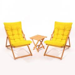 Set di 2 sedie da giardino e 1 tavolino Purrault Legno massiccio chiaro e tessuto giallo