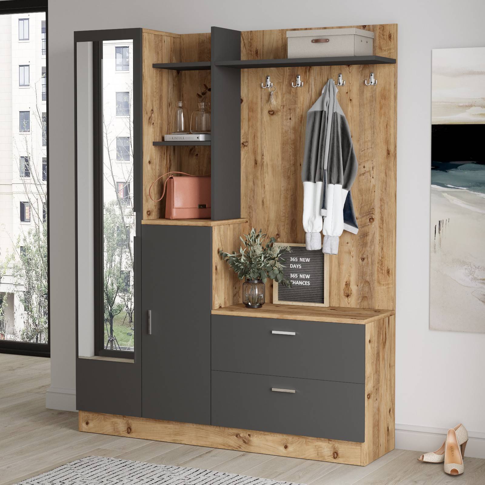 Armoire basse de bureau grise en bois pour un style scandinave
