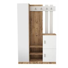 Conjunto de armario y perchero de estilo escandinavo Laskay en roble claro y madera blanca